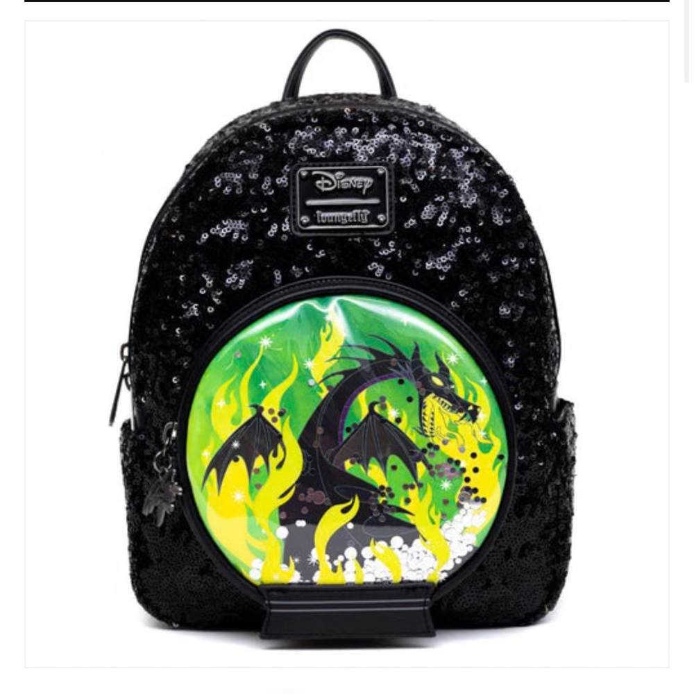 Loungefly Disney Villains Maleficent Dragon Sequin Snow Globe Mini Backpack